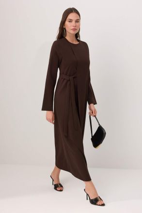 Trendyol Modest Dames Bruin Effen Maxi Lang Recht Modest Jurken