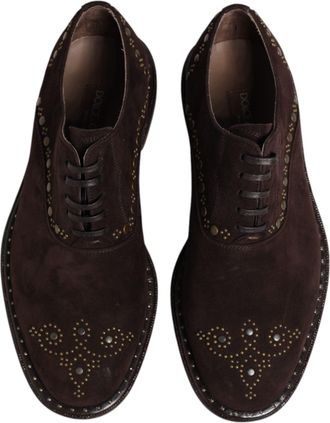 Dolce & Gabbana Mens Studded Suede Oxford Brown Goatskin