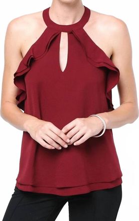 Loveriche Two Layer Ruffle Halter Top In Wine