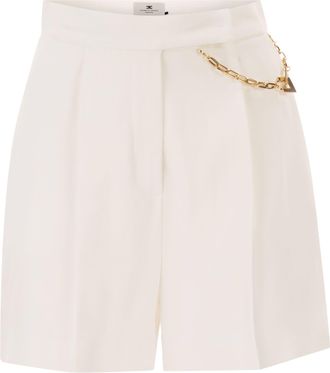 Elisabetta Franchi Gabardine Shorts With Jewelled Logo