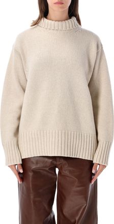 R&oacute;he Wool-Cashmere Knit Sweater with Ribbed High Neck