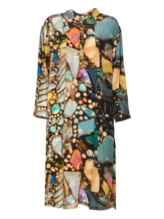 Yavi graphic-print buttoned dress - women - Cupro - 40 - Blue