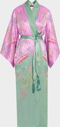 Natori Nara Embroidered Colorblock Silk Robe