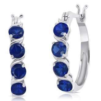 MAX + STONE 925 Sterling Silver Gemstone Round Hoop Earrings