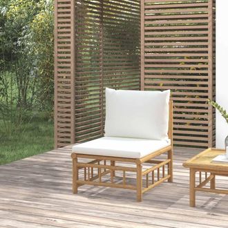 vidaXL Sof&aacute; Central De Jard&iacute;n Bamb&uacute; Con Cojines Blanco Crema Vidaxl