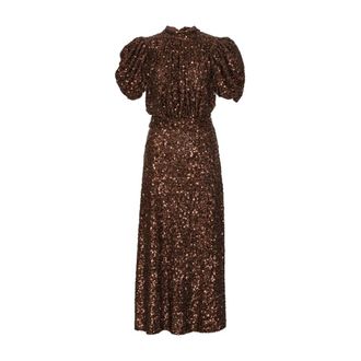 Rotate ROTATE Birger Christensen, Midi Dresses, female, Brown, Size: M Sequins Midi Dress
