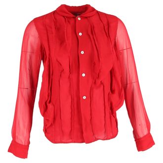Comme Des Gar&ccedil;ons Comme des Gar&ccedil;ons Frille Button Up Blouse in Red Silk