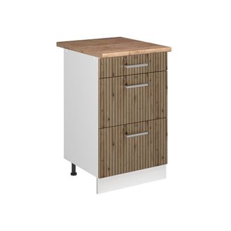 Vicco Mueble Bajo De Cocina R-line, Roble Artesanal/blanco, 50 Cm Encimera Roble Dorado, Vicco