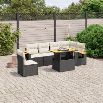 vidaXL Set De Comedor De Jard&iacute;n 7 Pzas Y Cojines Rat&aacute;n Sint&eacute;tico Negro Vidaxl