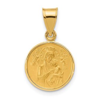 Diamond2Deal 14k Yellow Gold Polished and Satin Solid Our Lady of Perpetual Help Medal