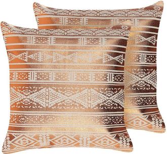 Beliani Set of 2 Decorative Cushions OUJDA Cotton 50 x 50 cm Copper Geometric Pattern