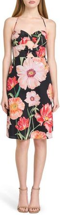 Wayf In Bloom Cutout Detail Halter Neck Stretch Cotton Dress in Black Poppies at Nordstrom, Size X-Large