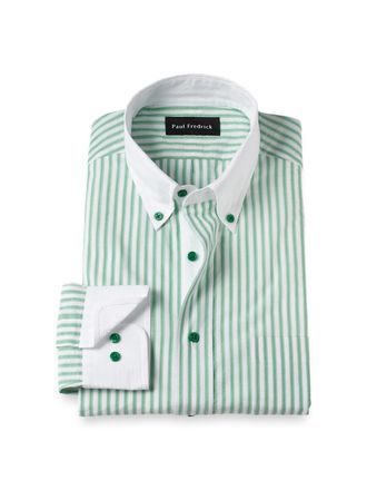 Paul Fredrick Tailored Fit Seersucker Stripe Dress Shirt With Contrast Trim
