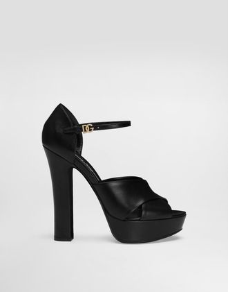 Dolce & Gabbana Platform Sandals In Polished Calfskin - Woman Sandals And Wedges Black 37.5