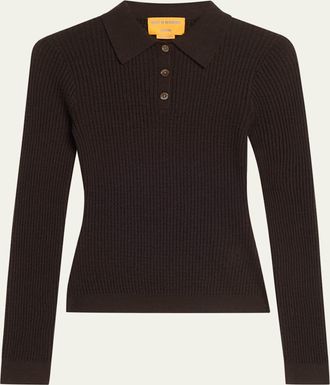 Guest In Residence Shrunken Long-Sleeve Cashmere Polo