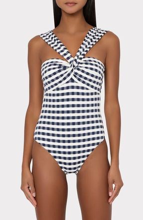 Milly Betsy Cottage Jacquard Convertible One-Piece Swimsuit in Navy/White at Nordstrom, Size X-Small