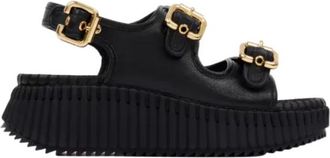 Chlo&eacute; Nama Wedge Sandal - Dames - Sandalen - Zwart - 41 EU - Leer - Schoenen