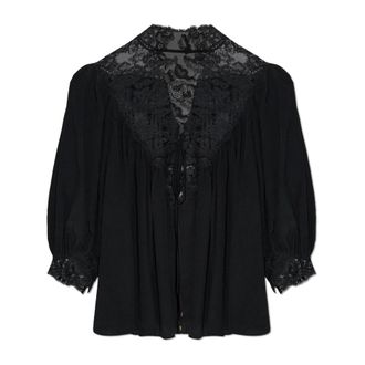 Chlo&eacute; Blouses, female, Black, Size: XS Silk Top with Lace Inserts