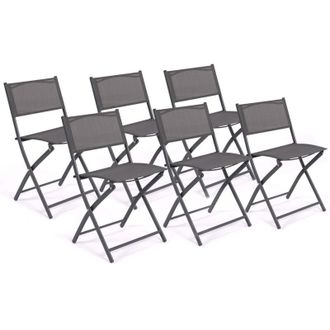 IDMarket Set di 6 sedie da giardino pieghevoli BASTIA in metallo e textilene, grigio antracite