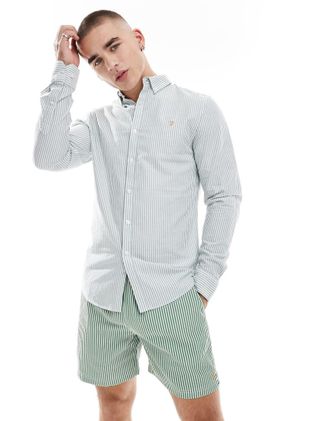Farah Brewer - Camicia a maniche lunghe a righe color verde e bianco