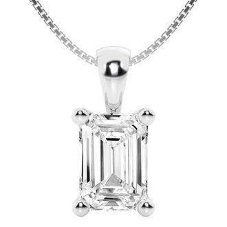 Grown Brilliance 2 Carat Emerald Lab Grown Diamond Solitaire Pendant in 14K White Gold, IGI Certified, Prong Set, E-F Color, VS Clarity