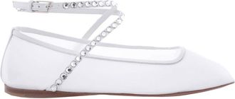 Amina Muaddi Ane Crystal Mesh Flats In White