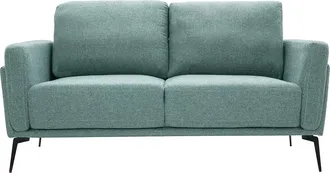 Miliboo Sof&aacute; Moderno 2 Plazas De Tela Efecto Aterciopelado Texturizado Verde Gris&aacute;ceo Y Metal Negro Mosco