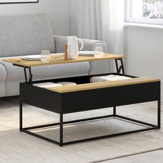 IDMarket Tavolino Nero Con Piano In Legno Stile Faggio, Design Industriale Boston