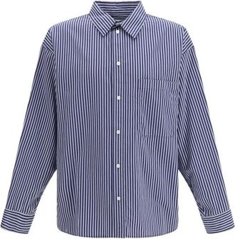 Balenciaga Casual Shirts, male, Blue, Size: S Embroidered Poplin Shirt