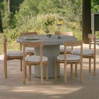 Sklum Set De Mesa Redonda &Oslash;120 Cm En Cemento Emiria Y 6 Sillas De Jard&iacute;n En Madera De Acacia Nualis Sklum