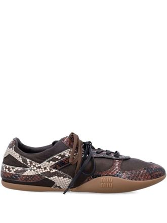 Miu Miu Gymnasium Technical Fabric And Python-Print Ayers Leather Sneakers Shoes