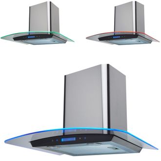 Sia 60cm Stainless Steel LED Edge Lit Curved Glass Cooker Hood Fan - CPTE61SS in Silver