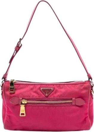 Prada Pre-owned Shoulder Bags, female, Pink, Size: ONE SIZE Pre-owned Nylon Shoulder Bag