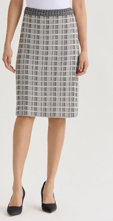 Ming Wang A-Line Contrast Stitch Tweed Knit Skirt in Limestone/black/white at Nordstrom, Size X-Large