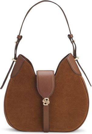 BOSS Suede hobo bag with Double B monogram