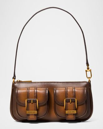 Michael Kors Zoe Small Burnished Leather Pochette Shoulder Bag