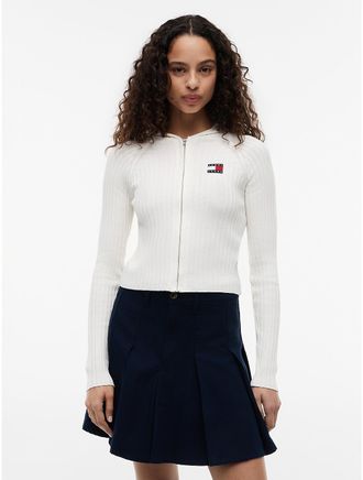 Tommy Hilfiger Womens Tommy Jeans Slim Fit Hooded Zip Cardigan - Ancient White - XL