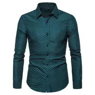 Generic Mens Long Sleeve Shirts Casual Polka Dot Shirt Men Lapel Collar Shirt Slim Fit Shirts Button-Down Tops Regular Fit Business Dress Tops Casual Blouses 