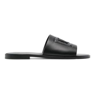 Dolce & Gabbana Zwarte Logo Sandalen - Heren - Sandalen - Zwart - 41 EU - Leer - Schoenen