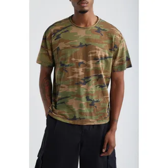 Elwood Slub Print Cotton Crewneck T-Shirt in Camo at Nordstrom, Size Xx-Large