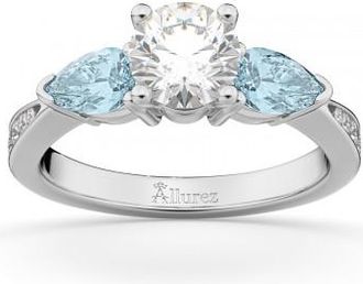 Allurez Diamond & Pear Aquamarine Engagement Ring 14k White Gold (0.79ct)