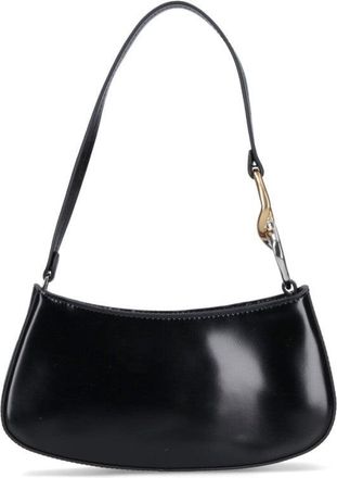 Staud Curved Black Handbag With Interlocking Metal Rings