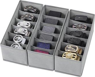 OEM Organizador De Cinturones De Tela De 3 Piezas, Organizador De Cajones Plegable Con 6 Compartimentos, Caja Para Corbatas, Gris