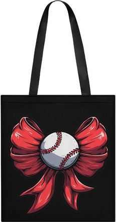 Generic Softball Bow Tote Bag for Women Men Shoulder Bags Purses Pouch Handbags