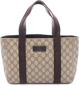 Gucci Beige Brown Coated Canvas Leather Handbag Tote Bag (Pre-Owned)