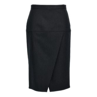 Fendi Pinstriped Wool Skirt - Dames - Midirokken - Grijs - S - Wol - Rokken