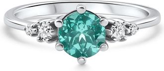 Pompeii3 1Ct TW Paraiba & Diamond Ring 14k White Gold Lab Grown