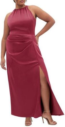 City Chic Celina Halter Neck Satin Maxi Dress in Beet Red at Nordstrom Rack, Size Xxl/24W