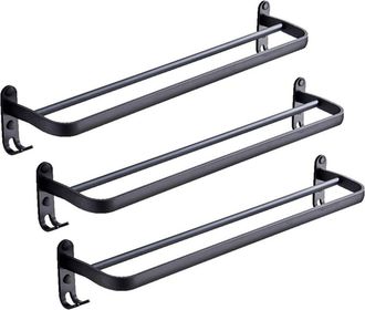 OEM Toallero Doble De Aluminio Negro De 3 X 60 Cm Para Montaje En Pared Con Gancho, Ideal Para El Hogar, Hotel, Ba&ntilde;o O Ducha