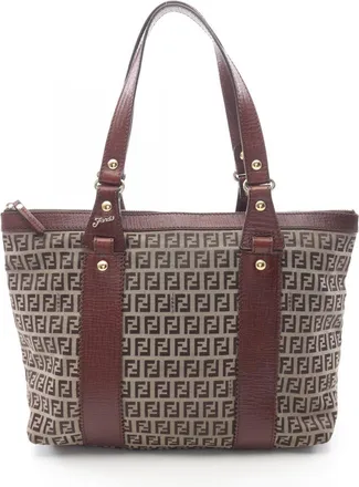 Fendi Beige Brown Canvas Leather Handbag Tote Bag (Pre-Owned)